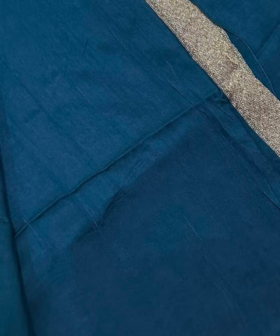 Matka Tussar Silk Steel Blue with Pink Gold Buttas | Gow & Glitter Boutique