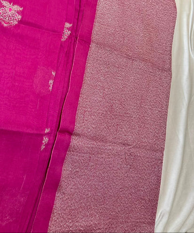 Matka Tussar silk Onion Pink Shade with Pink Gold Buttas | Glow & Glitter Boutique
