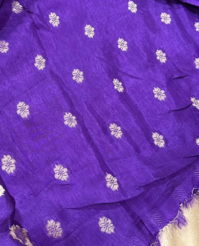 Viscose Khadi Silk Saree Royal Purple with Silver Gold Zari Buttas & Matching Satin Border| Glow & Glitter Boutique