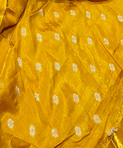 Viscose khadi silk saree Gold Yellow with Silver Gold Zari Buttas & Matching Satin Border | Glow & Glitter boutique