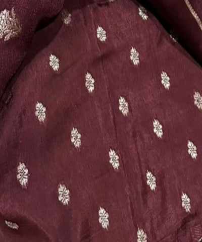 Viscose khadi silk saree Coffee Brown Shade Silver Gold Zari Buttas & Matching Satin Border | Glow & Glitter Boutique