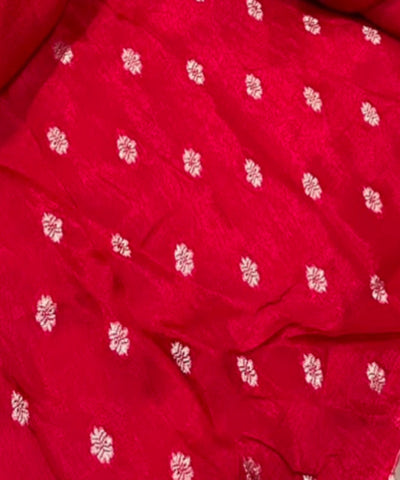Viscose khadi silk saree Bright Red Shade Silver Gold Zari Buttas & Matching Satin Border | Glow & Glitter Boutique