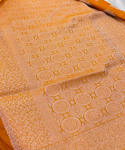 Banaras georgette silk saree Elegant Mustard Yellow with Rich Gold Zari Border | Glow & Glitter Boutique