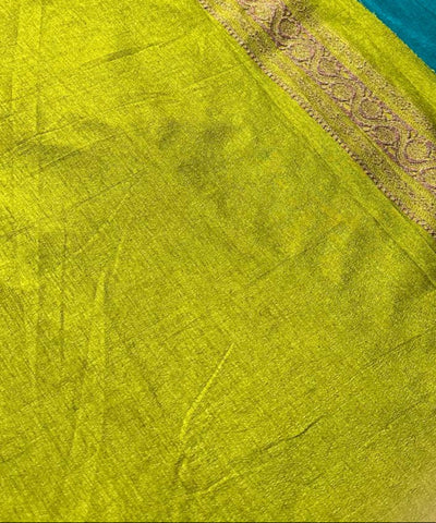 Tussar Silk Saree Aqua Blue Green with Parrot Green & Rich Gold Zari Border | Glow & Glitter Boutique