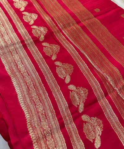 Viscose silk saree Cherry Red Shade With Rich Gold Zari Border | Glow & Glitter Boutique