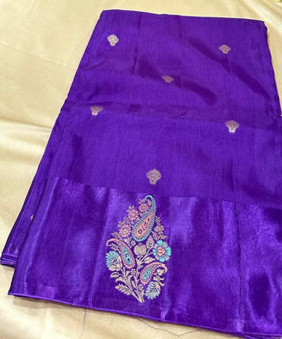 Viscose silk saree with Meena borders Dark Purple Shade With Satin Borders | Glow & Glitter Boutique