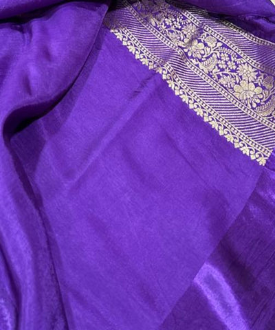Viscose silk saree with Meena borders Dark Purple Shade With Satin Borders | Glow & Glitter Boutique