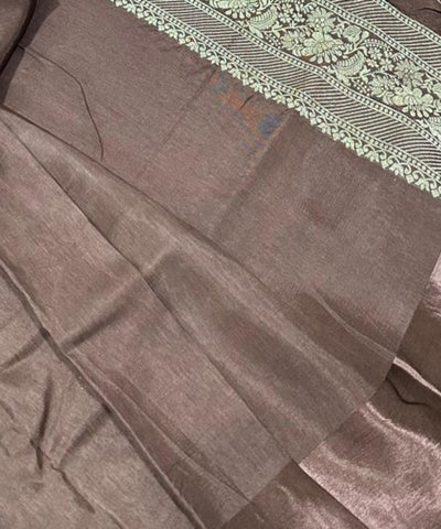 Viscose silk saree with Meena borders Dark Coco Brown Shade With Satin Border | Glow & Glitter Boutique
