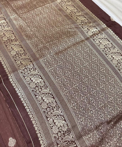Viscose silk saree with Meena borders Dark Coco Brown Shade With Satin Border | Glow & Glitter Boutique