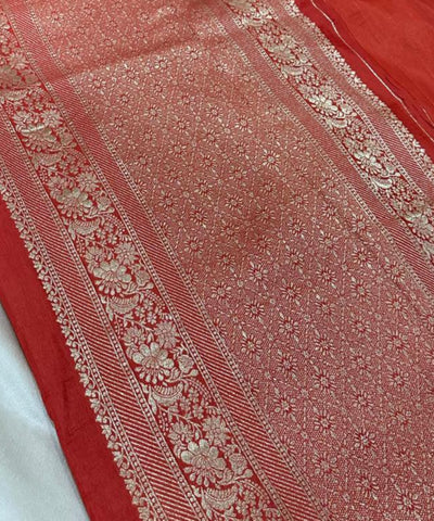 Viscose silk saree with Meena borders Burnt Orange Shade With Satin Border | Glow & Glitter Boutique