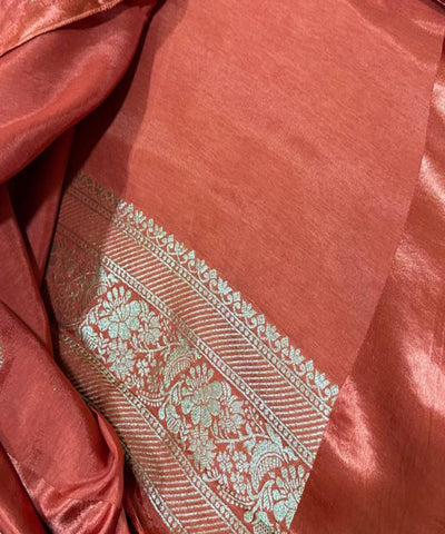 Viscose silk saree with Meena borders Burnt Orange Shade With Satin Border | Glow & Glitter Boutique