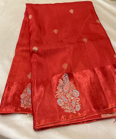 Viscose silk saree with Meena borders Burnt Orange Shade With Satin Border | Glow & Glitter Boutique