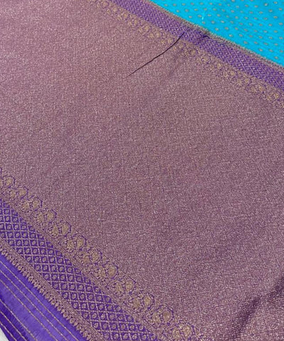 Banaras georgette silk saree Ice Aqua Blue Saree with Royal Purple Zari Border | Glow & Glitter Boutique