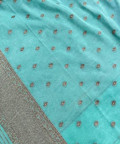 Banaras silk saree Pastel Green Tint with Gold Zari Border | Glow & Glitter Boutique