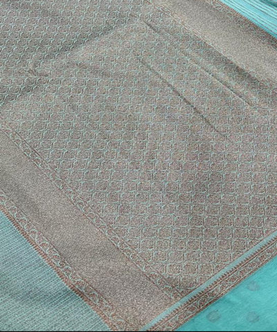 Banaras silk saree Pastel Green Tint with Gold Zari Border | Glow & Glitter Boutique