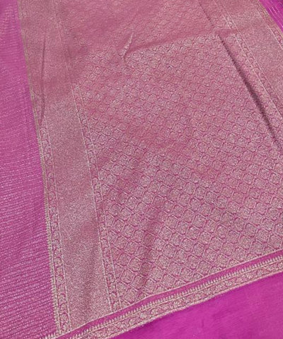 Banaras silk saree Dark Onion Pink Shade with Gold Zari Border | Glow & Glitter Boutique