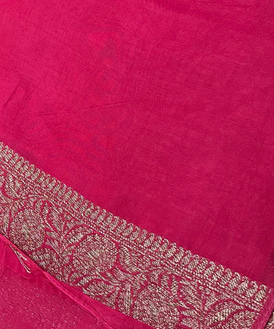 Matka Tussar silk Rani Pink Shade with Gold Zari Border | Glow & Glitter Boutique