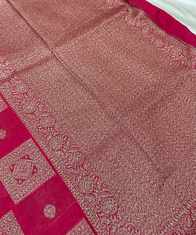 Matka Tussar silk Rani Pink Shade with Gold Zari Border | Glow & Glitter Boutique