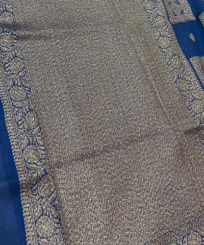 Matka Tussar silk Royal Blue with Gold Zari Border | Glow & Glitter Boutique