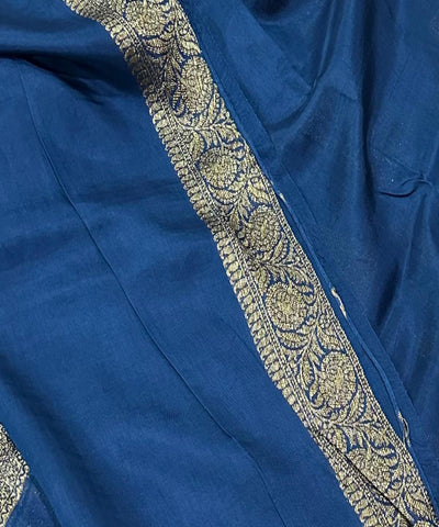 Matka Tussar silk Royal Blue with Gold Zari Border | Glow & Glitter Boutique