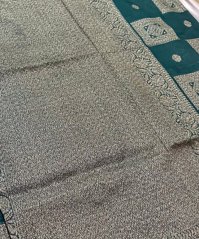 Matka Tussar silk Emerald Green Shade with Gold Zari Border | Glow & Glitter Boutique