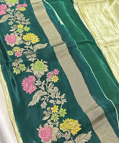 Mashru silk saree Pastel Pista Green & Emerald Green Border | Glow & Glitter Boutique