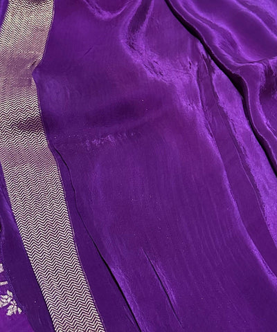 Mashru silk saree Pastel Pink with Dark Purple Floral Border | Glow & Glitter Boutique