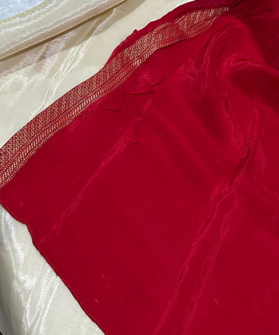 Mashru silk saree Ivory Gold Tissue with Red Border | Glow & Glitter Boutique
