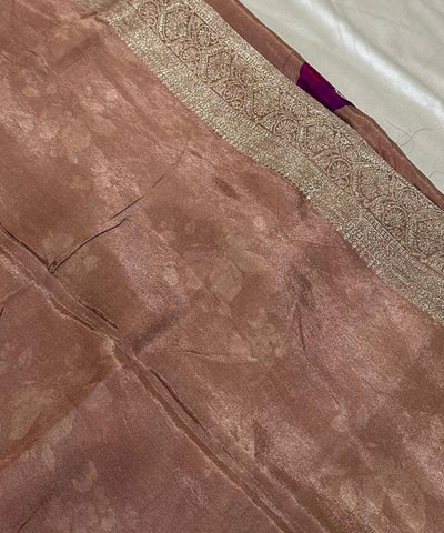 Banaras digital silk saree Dark Chikoo Shade With Gold Zari Border | Glow & Glitter Boutique