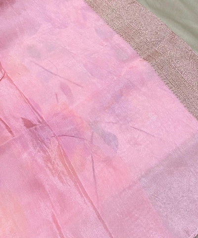 Banaras digital silk saree Pastel Blush Pink with Gold Zari Border | Glow & Glitter Boutique