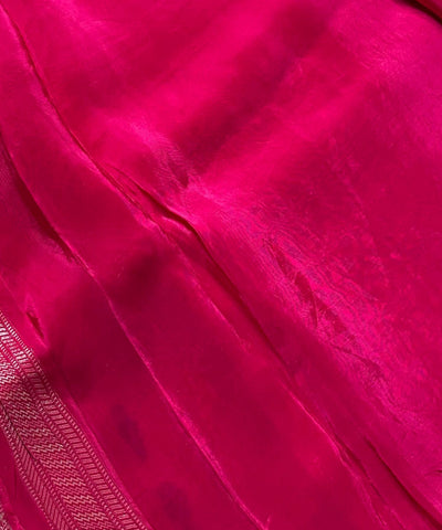 Mashru silk saree Pastel Peach Pink with Magenta Floral Border | Glow & Glitter Boutique
