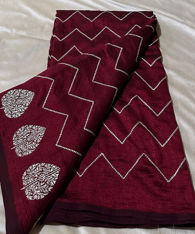 Fancy Silk Saree Wine Maroon Shade with Tissue Blouse | Glow & Glitter Boutique