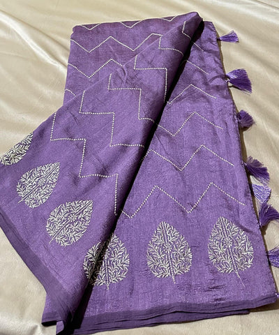 Fancy Silk Saree Lilac Purple Shade with Tissue Blouse | Glow & Glitter Boutique