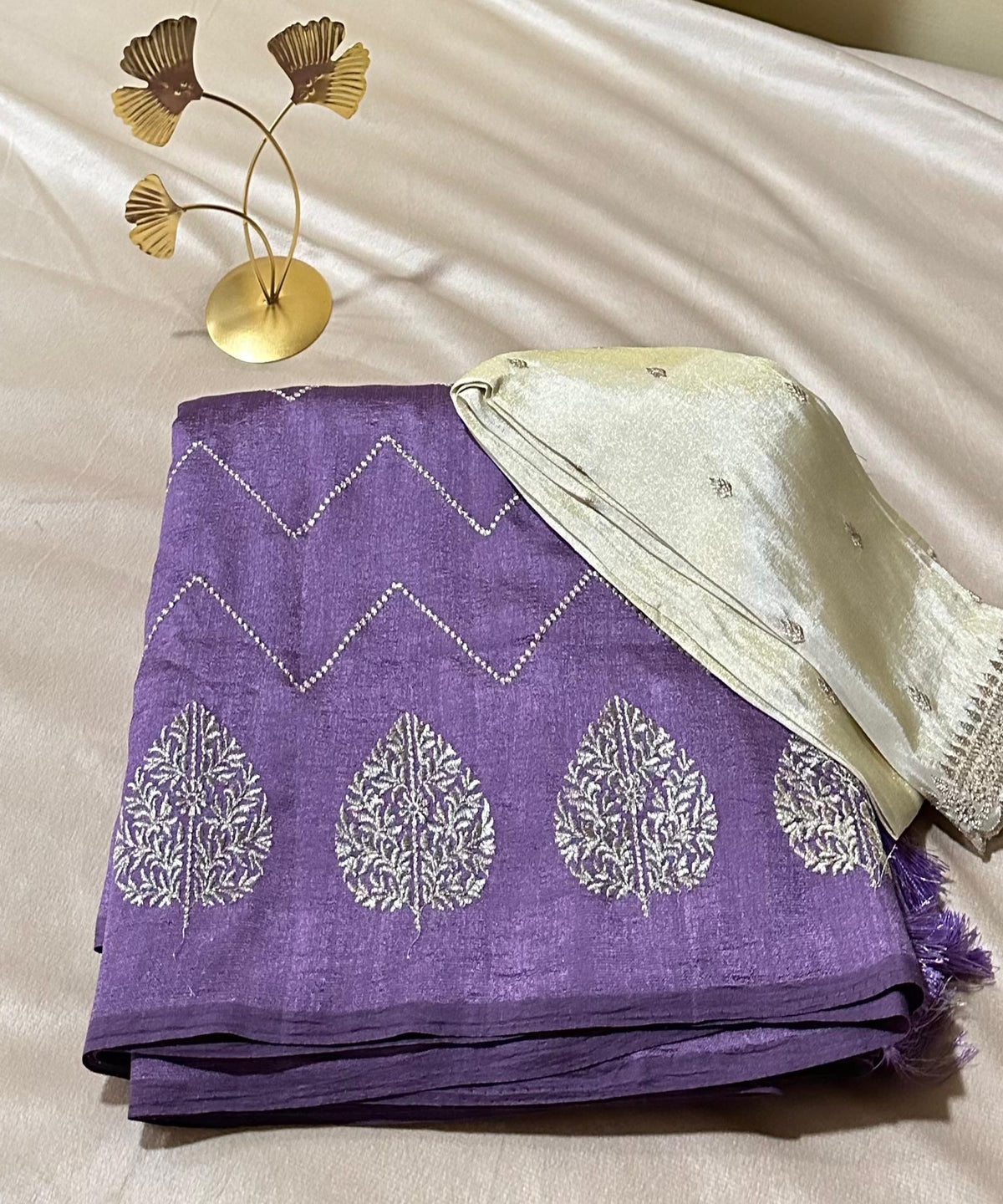 Fancy Silk Saree Lilac Purple Shade with Tissue Blouse | Glow & Glitter Boutique