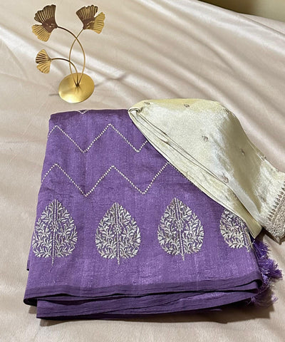 Fancy Silk Saree Lilac Purple Shade with Tissue Blouse | Glow & Glitter Boutique