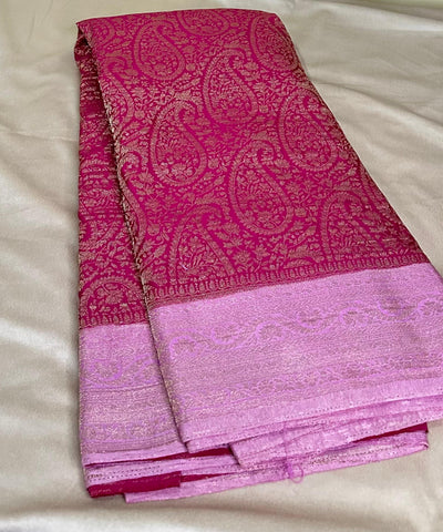 Banaras Georgette silk with blouse Magenta Pink & Lavender Zari Border | Glow & Glitter Boutique