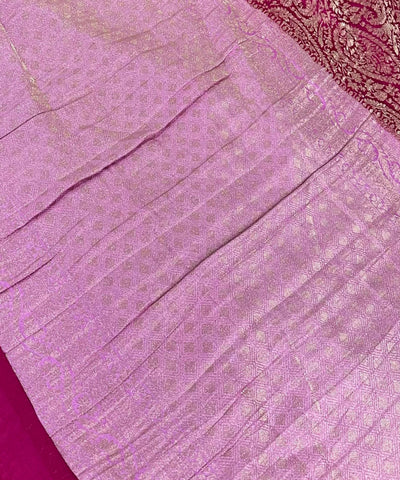 Banaras Georgette silk with blouse Magenta Pink & Lavender Zari Border | Glow & Glitter Boutique