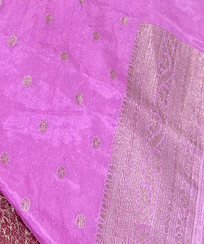 Banaras Georgette silk with blouse Magenta Pink & Lavender Zari Border | Glow & Glitter Boutique