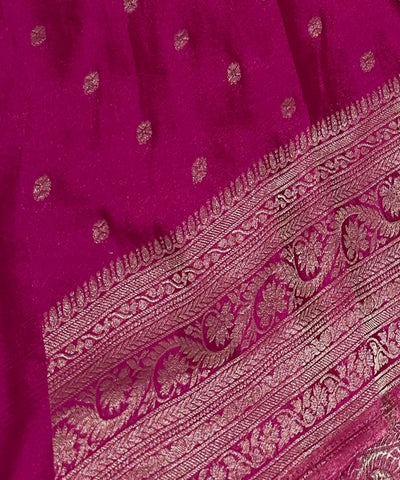 Banaras Georgette silk with blouse Dark Bottle Green with Pink Zari Border | Glow & Glitter Boutique