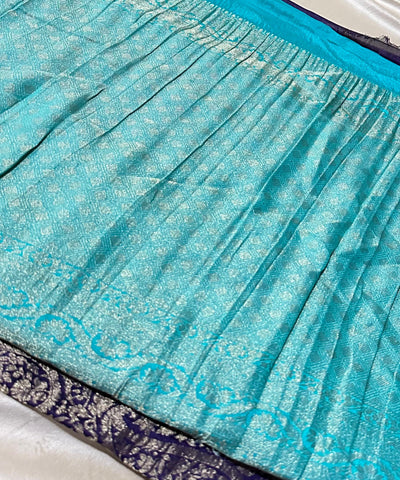 Banaras Georgette silk with blouse Deep Purple & Aqua Blue Zari Border | Glow & Glitter Boutique