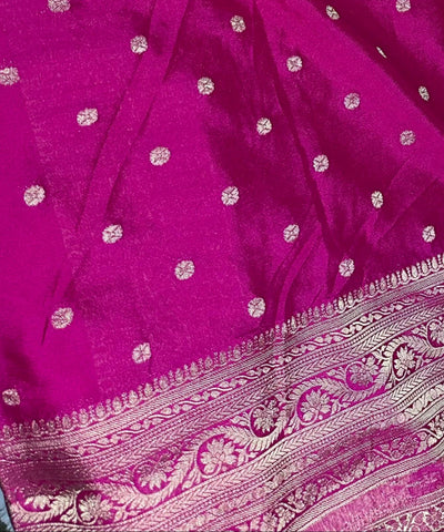 Banaras Georgette silk with blouse Orange Shade with Pink Border | Glow & Glitter Boutique