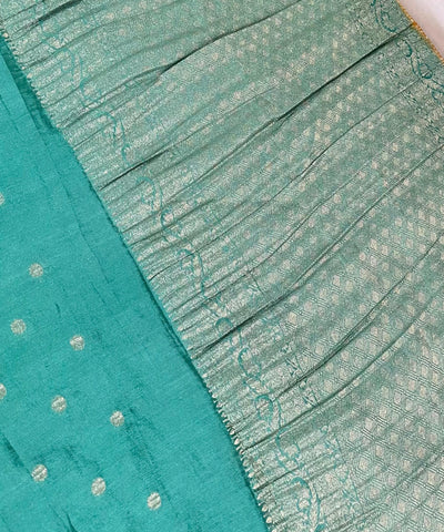 Banaras Georgette silk with blouse Golden Yellow & Ice Blue Border | Glow & Glitter Boutique