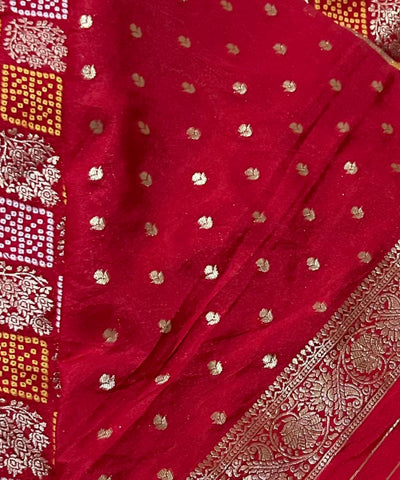 Banaras silk saree Red with Antique Gold Zari | Glow & Glitter Boutique