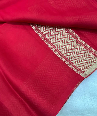 Mashru satin silk Ruby Red With Gold Zari Border | Glow & Glitter Boutique