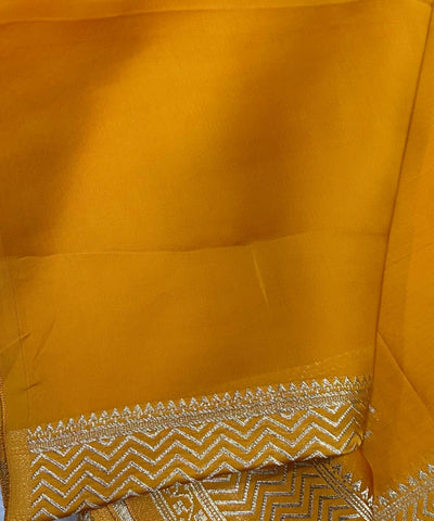 Mashru satin silk Mustard Yellow With Antique Gold Border | Glow & Glitter Boutique