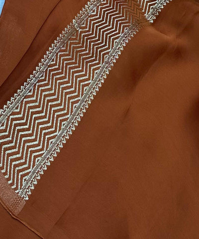 Mashru satin silk Burnt Orange Brown With Antique Gold Border | Glow & Glitter Boutique