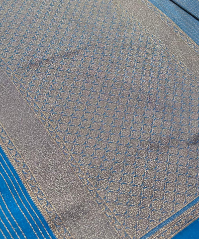 Banaras silk saree Cobalt Blue Shade With Gold  Zari Border | Glow & Glitter Boutique