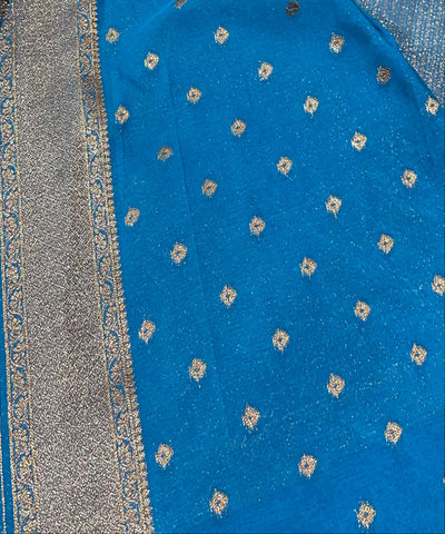 Banaras silk saree Cobalt Blue Shade With Gold  Zari Border | Glow & Glitter Boutique