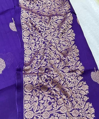 Tussar Silk Saree Dark Purple Shade with Border Less | Glow & Glitter Boutique