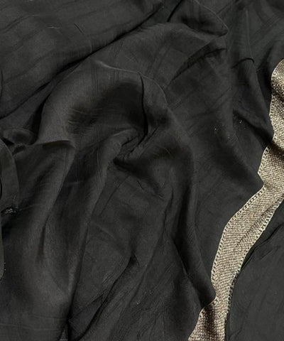 Tussar Silk Saree Jet Black Shade With Border Less | Glow & Glitter Boutique